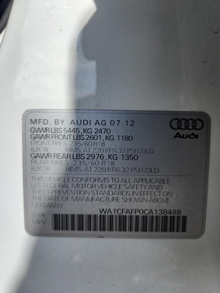 2012 Audi Q5 Premium VIN: WA1CFAFP0CA138488 Lot: 85005435