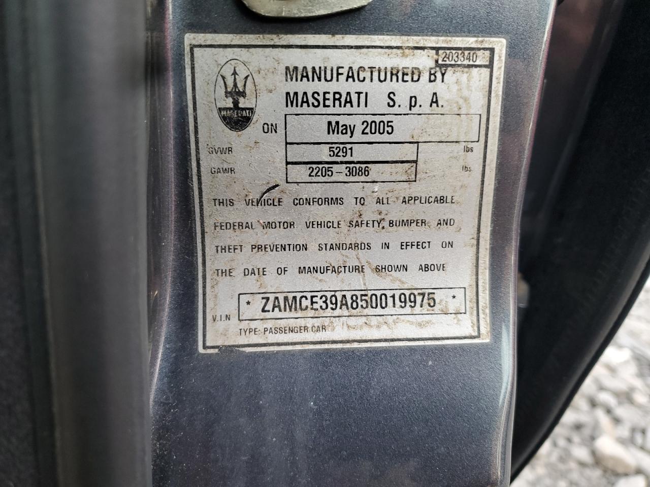 2005 Maserati Quattroporte M139 VIN: ZAMCE39A850019975 Lot: 85159135