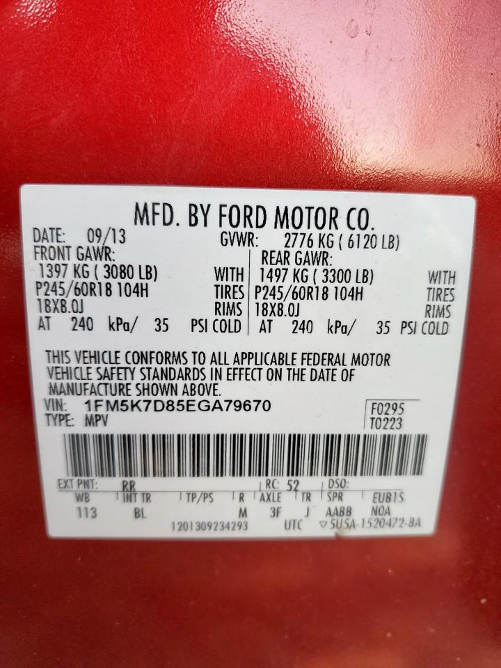 2014 Ford Explorer Xlt VIN: 1FM5K7D85EGA79670 Lot: 85841145