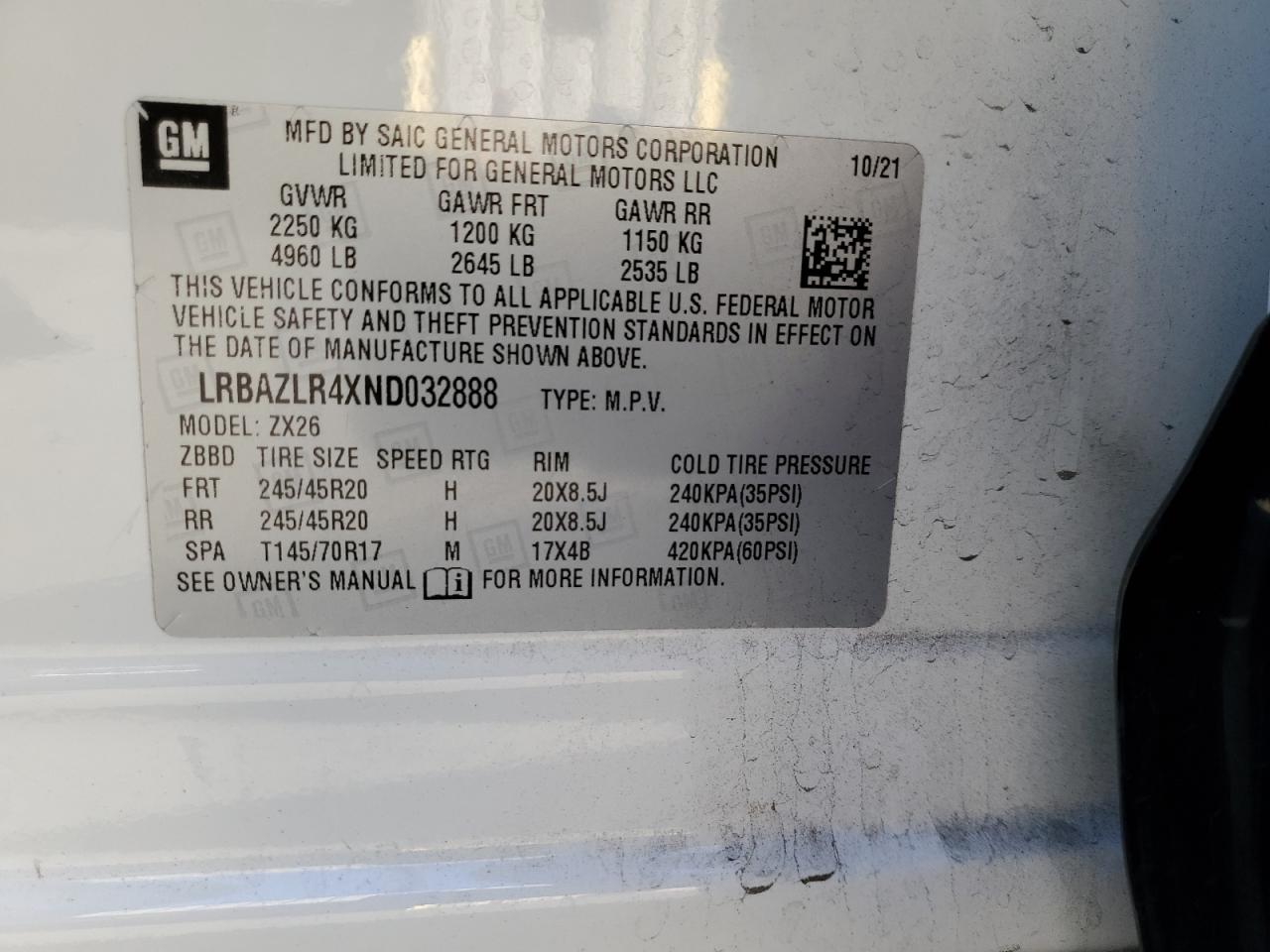 2022 Buick Envision Preferred VIN: LRBAZLR4XND032888 Lot: 90527935