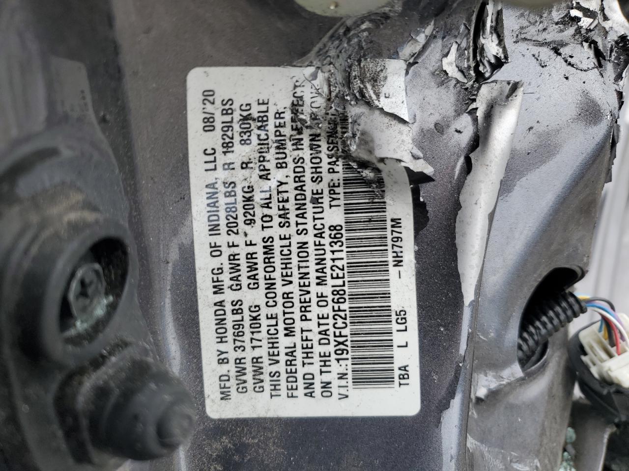 2020 Honda Civic Lx VIN: 19XFC2F68LE211368 Lot: 87109235