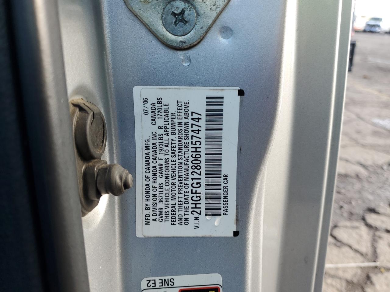 2006 Honda Civic Ex VIN: 2HGFG12806H574747 Lot: 87363555