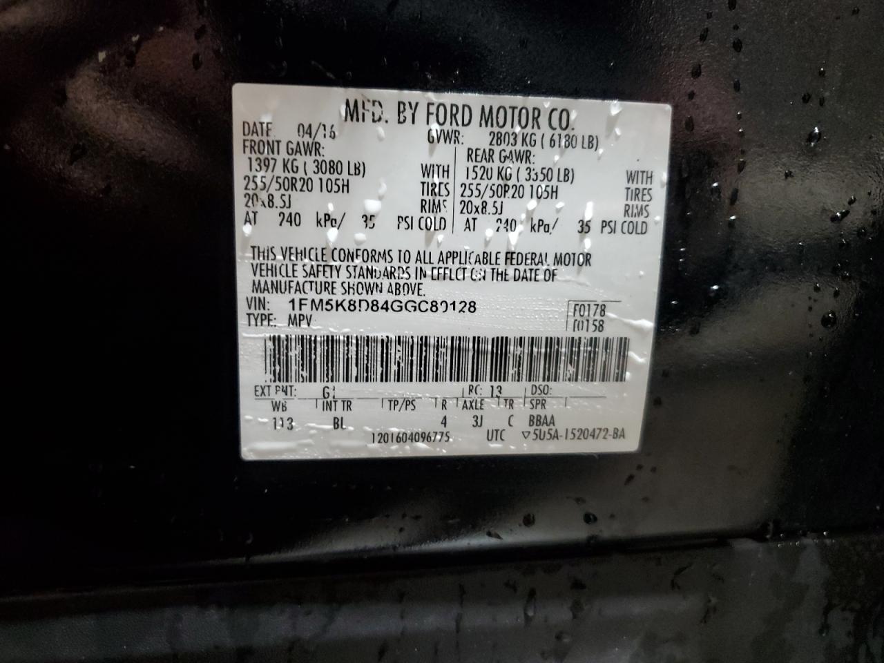 2016 Ford Explorer Xlt VIN: 1FM5K8D84GGC80128 Lot: 84953995