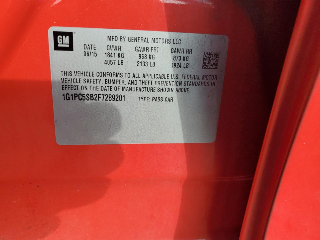 2015 Chevrolet Cruze Lt VIN: 1G1PC5SB2F7289201 Lot: 82262255