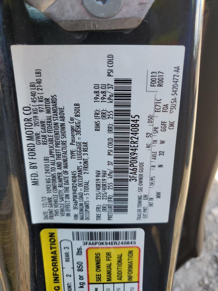 2014 Ford Fusion Titanium VIN: 3FA6P0K94ER240845 Lot: 89546725