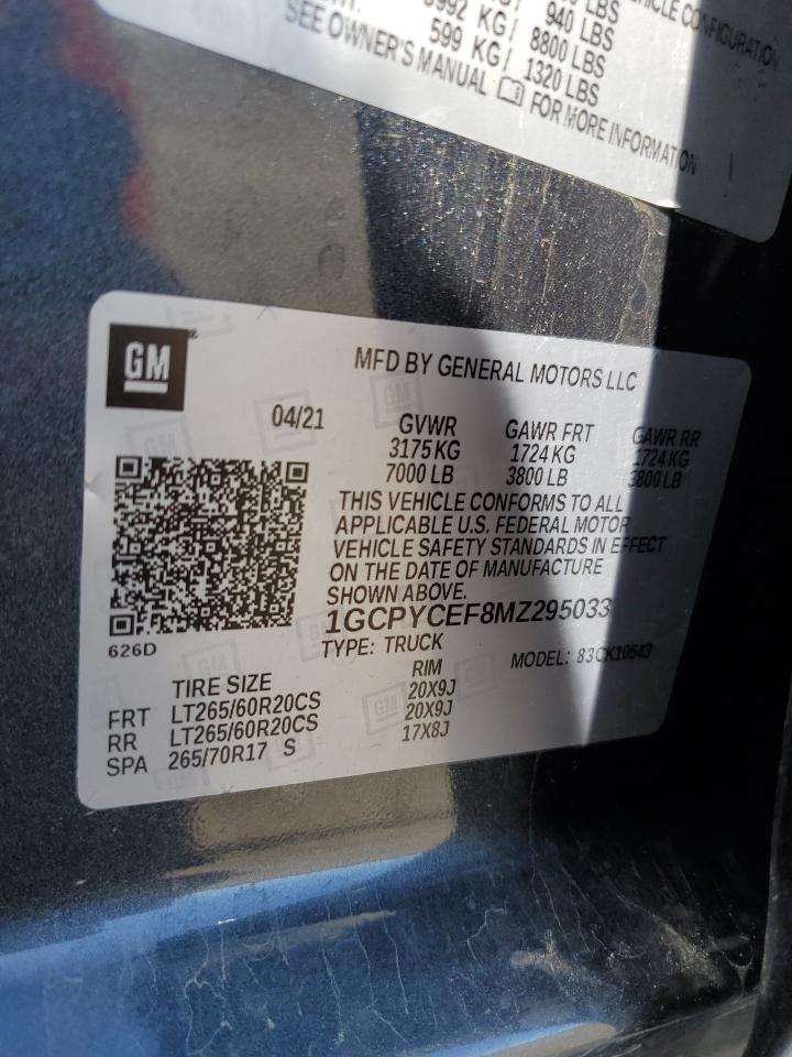 2021 Chevrolet Silverado K1500 Trail Boss Custom VIN: 1GCPYCEF8MZ295033 Lot: 86465795