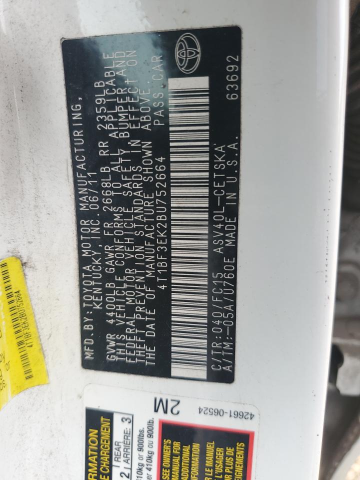 2011 Toyota Camry Base VIN: 4T1BF3EK2BU752664 Lot: 84816885