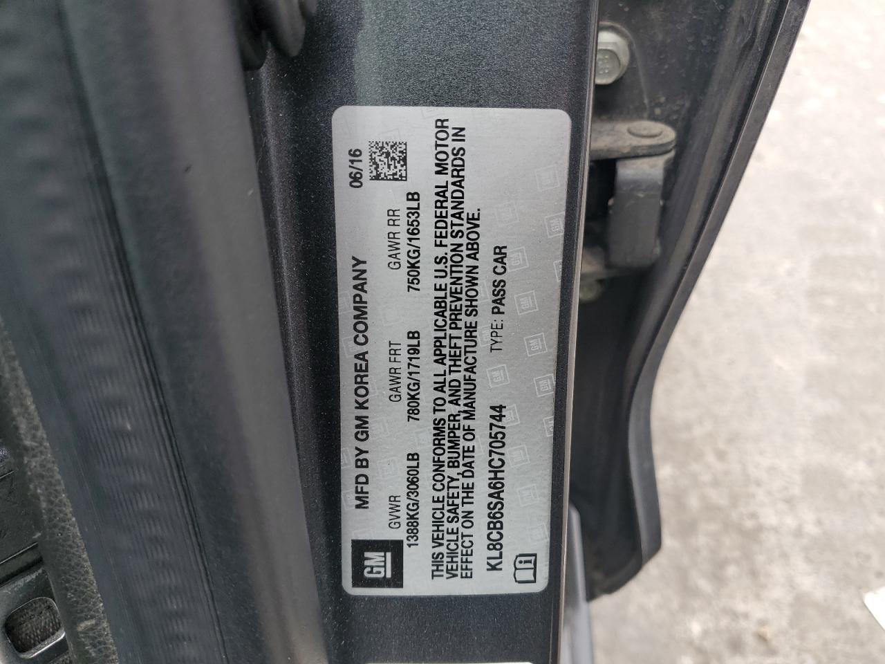 2017 Chevrolet Spark Ls VIN: KL8CB6SA6HC705744 Lot: 85537205