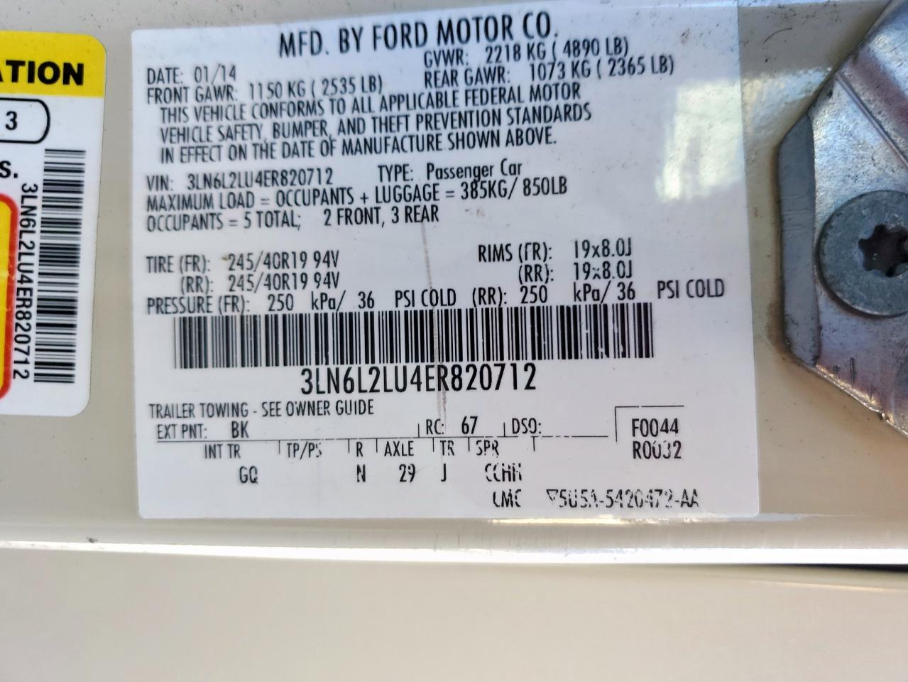 2014 Lincoln Mkz Hybrid VIN: 3LN6L2LU4ER820712 Lot: 85857995