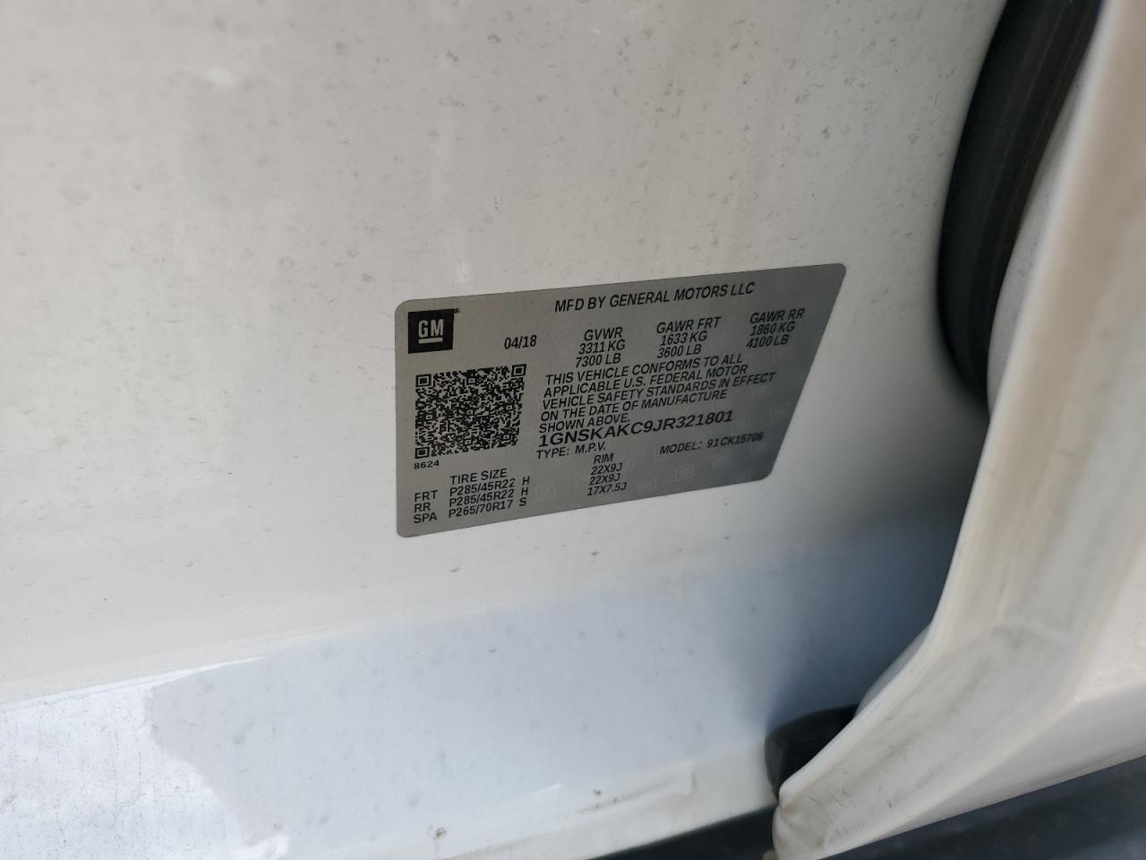 2018 Chevrolet Tahoe K1500 Ls VIN: 1GNSKAKC9JR321801 Lot: 84889965