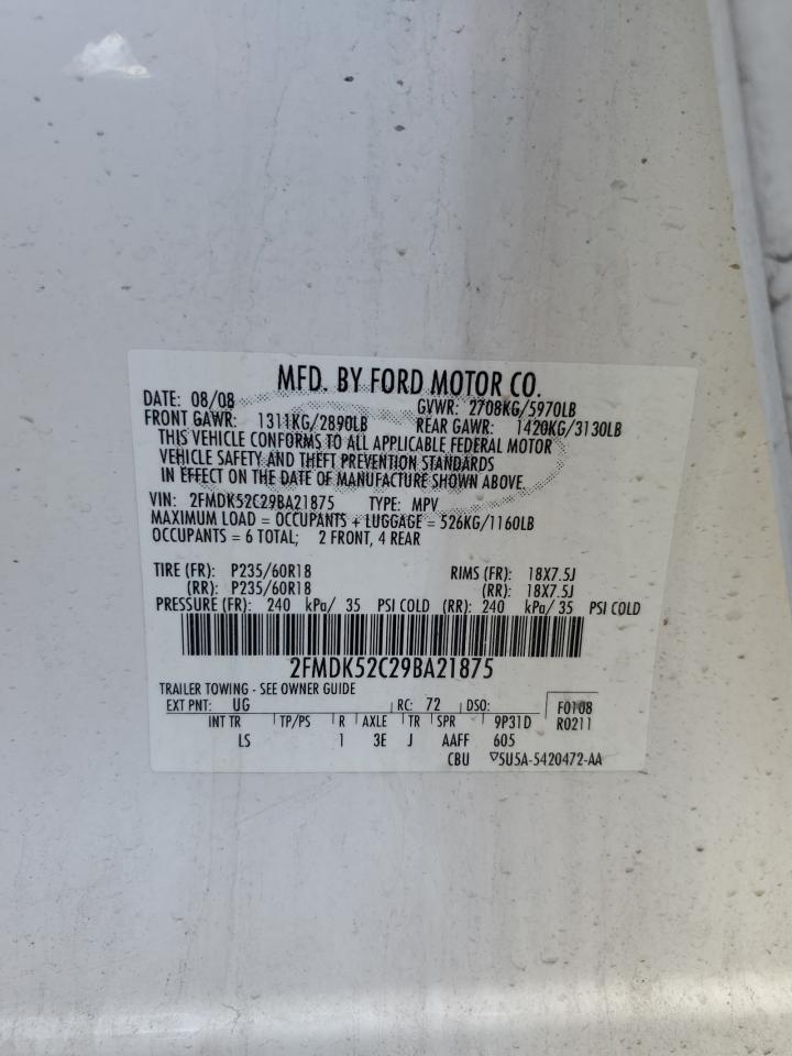 2009 Ford Flex Sel VIN: 2FMDK52C29BA21875 Lot: 85006995