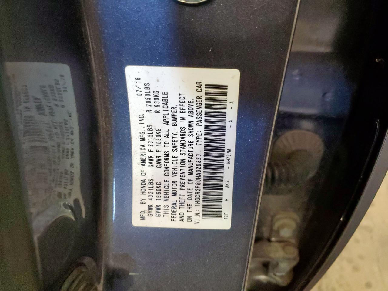 2017 Honda Accord Exl VIN: 1HGCR2F80HA020820 Lot: 86081295