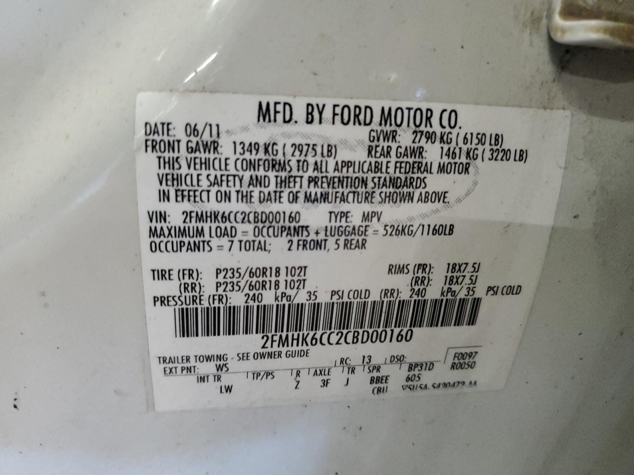 2012 Ford Flex Sel VIN: 2FMHK6CC2CBD00160 Lot: 86128305