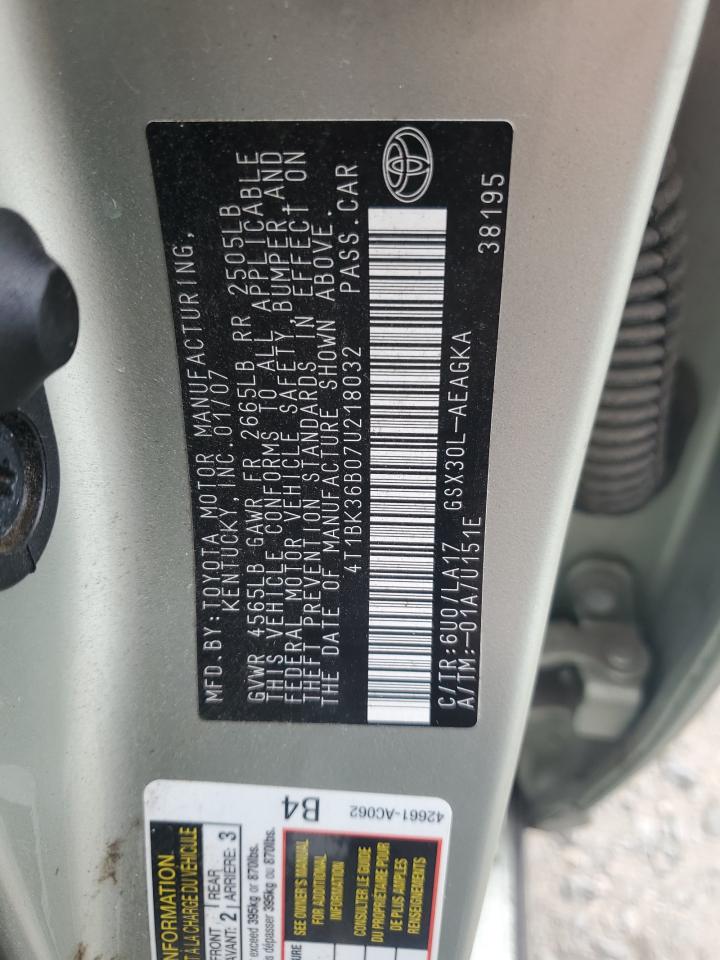 2007 Toyota Avalon Xl VIN: 4T1BK36B07U218032 Lot: 86125535