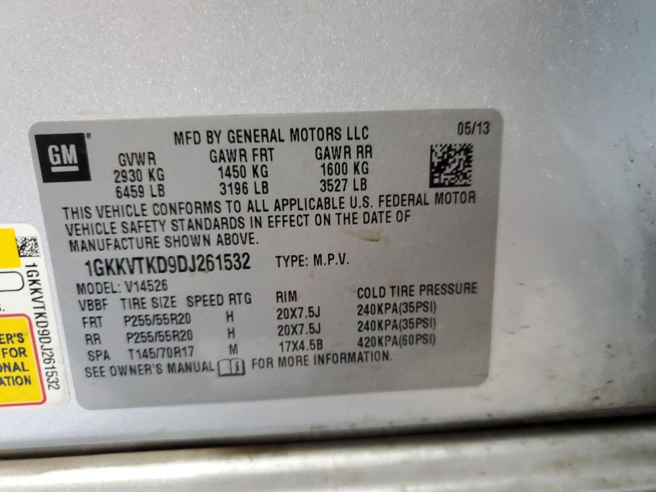 2013 GMC Acadia Denali VIN: 1GKKVTKD9DJ261532 Lot: 85318765
