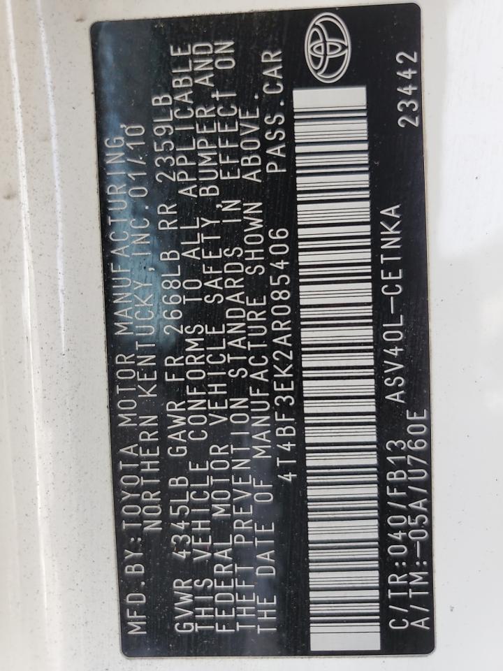 2010 Toyota Camry Base VIN: 4T4BF3EK2AR085406 Lot: 84607275