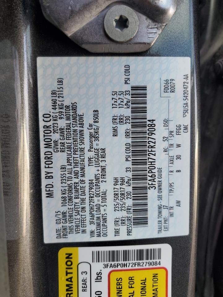 2015 Ford Fusion Se VIN: 3FA6P0H72FR279084 Lot: 90841795