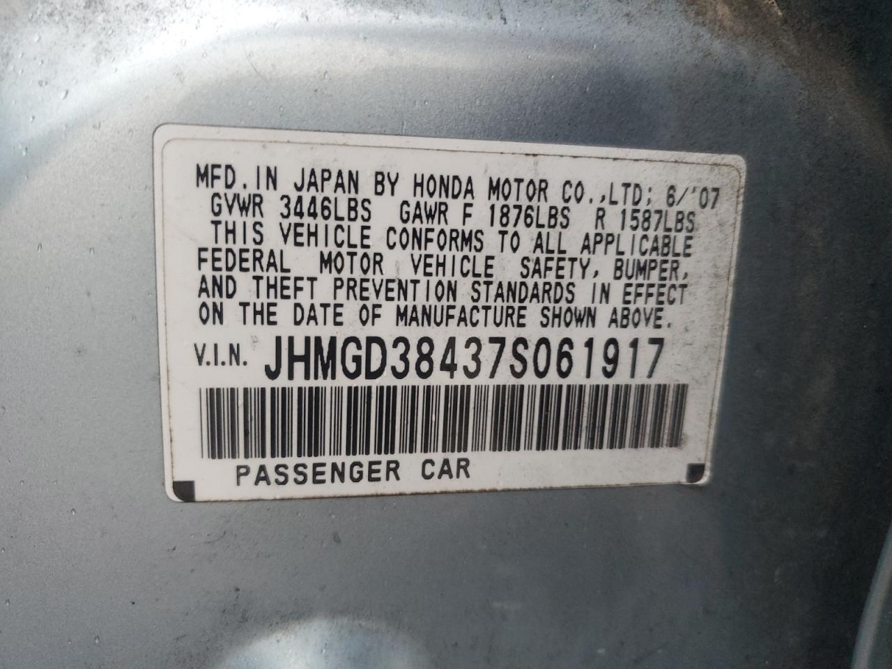 2007 Honda Fit VIN: JHMGD38437S061917 Lot: 90583195