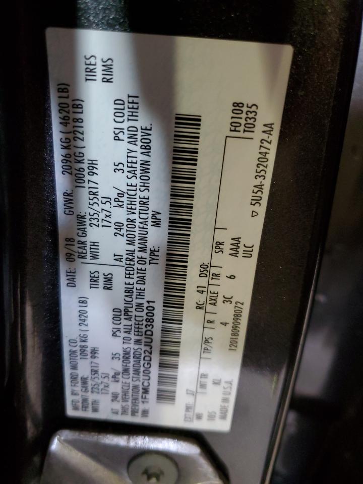 2018 Ford Escape Se VIN: 1FMCU0GD2JUD38001 Lot: 85899985