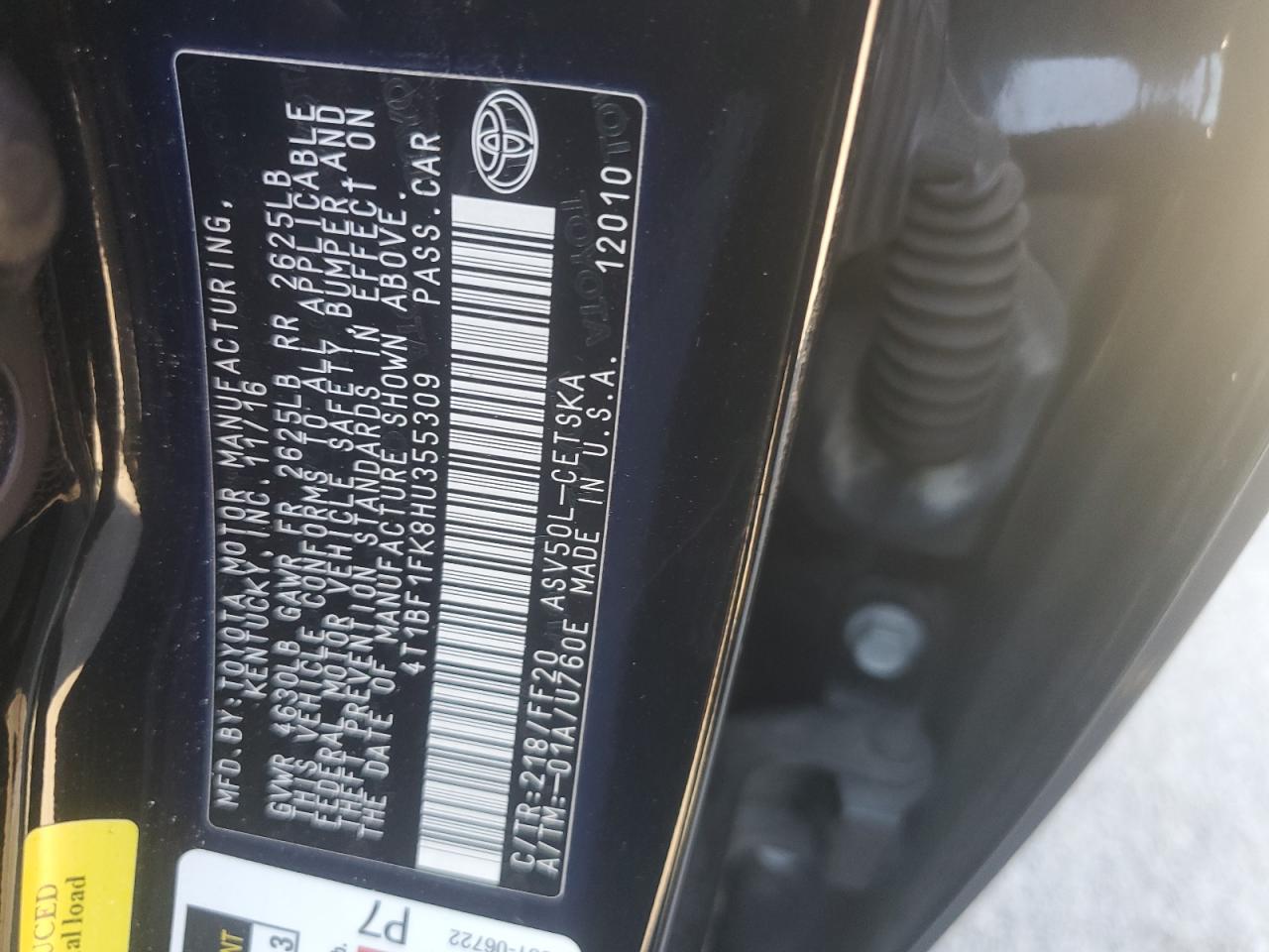 2017 Toyota Camry Le VIN: 4T1BF1FK8HU355309 Lot: 85123885