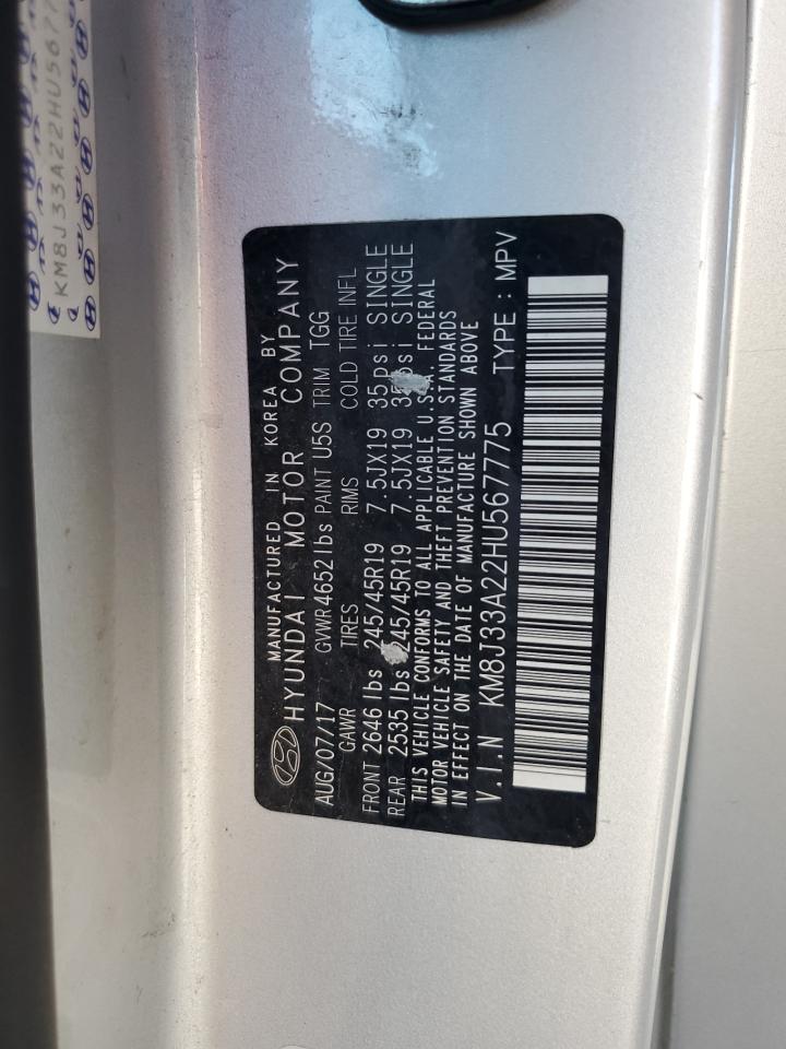 2017 Hyundai Tucson Limited VIN: KM8J33A22HU567775 Lot: 85384815