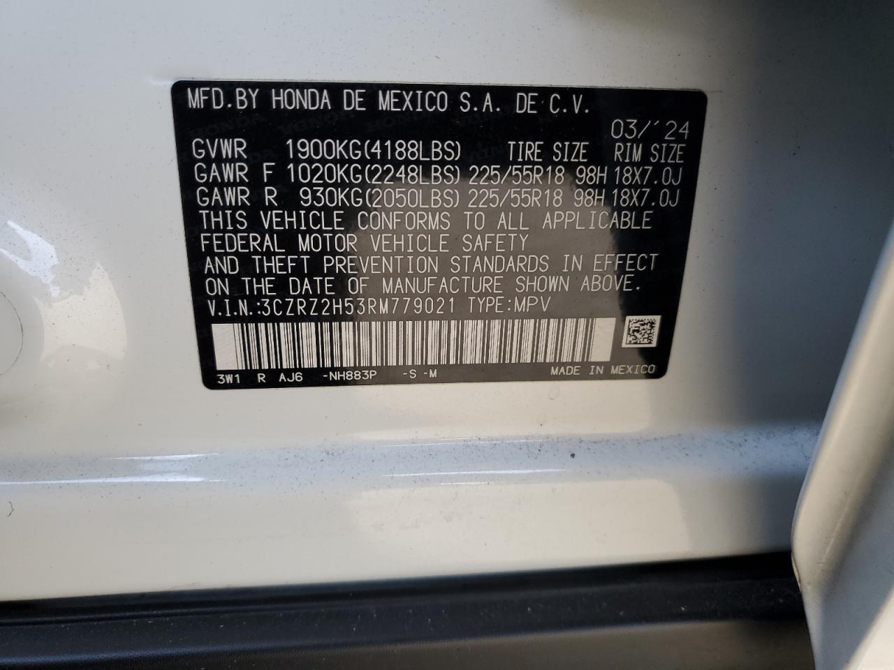 2024 Honda Hr-V Sport VIN: 3CZRZ2H53RM779021 Lot: 82298765