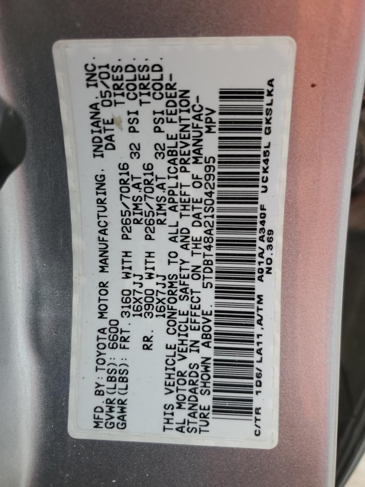 2001 Toyota Sequoia Limited VIN: 5TDBT48A21S042995 Lot: 82759345