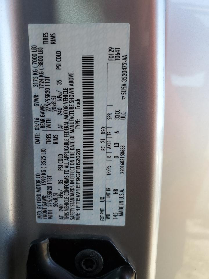 2016 Ford F150 Supercrew VIN: 1FTEW1EF9GFB62028 Lot: 85113545