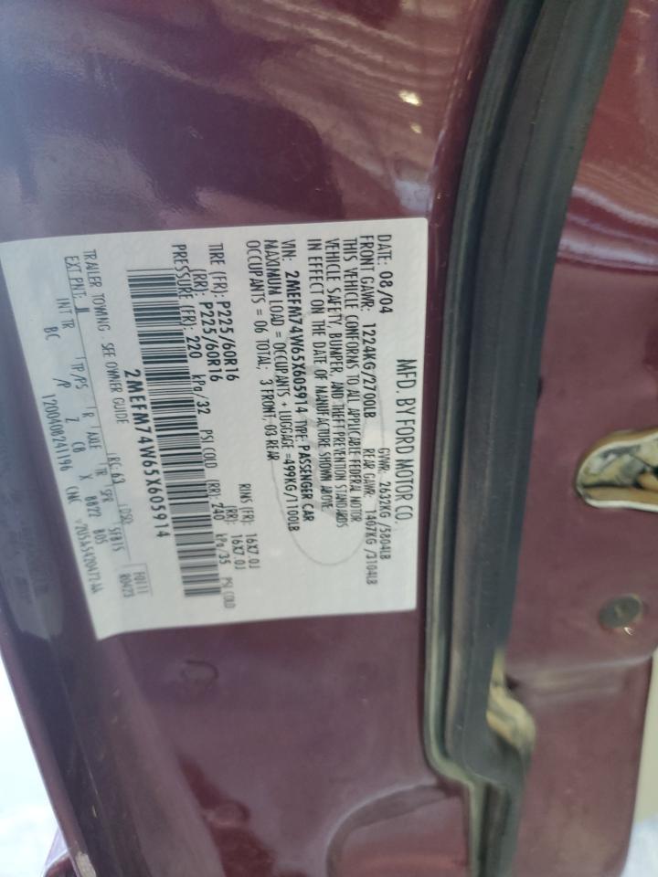 2005 Mercury Grand Marquis Gs VIN: 2MEFM74W65X605914 Lot: 85701295