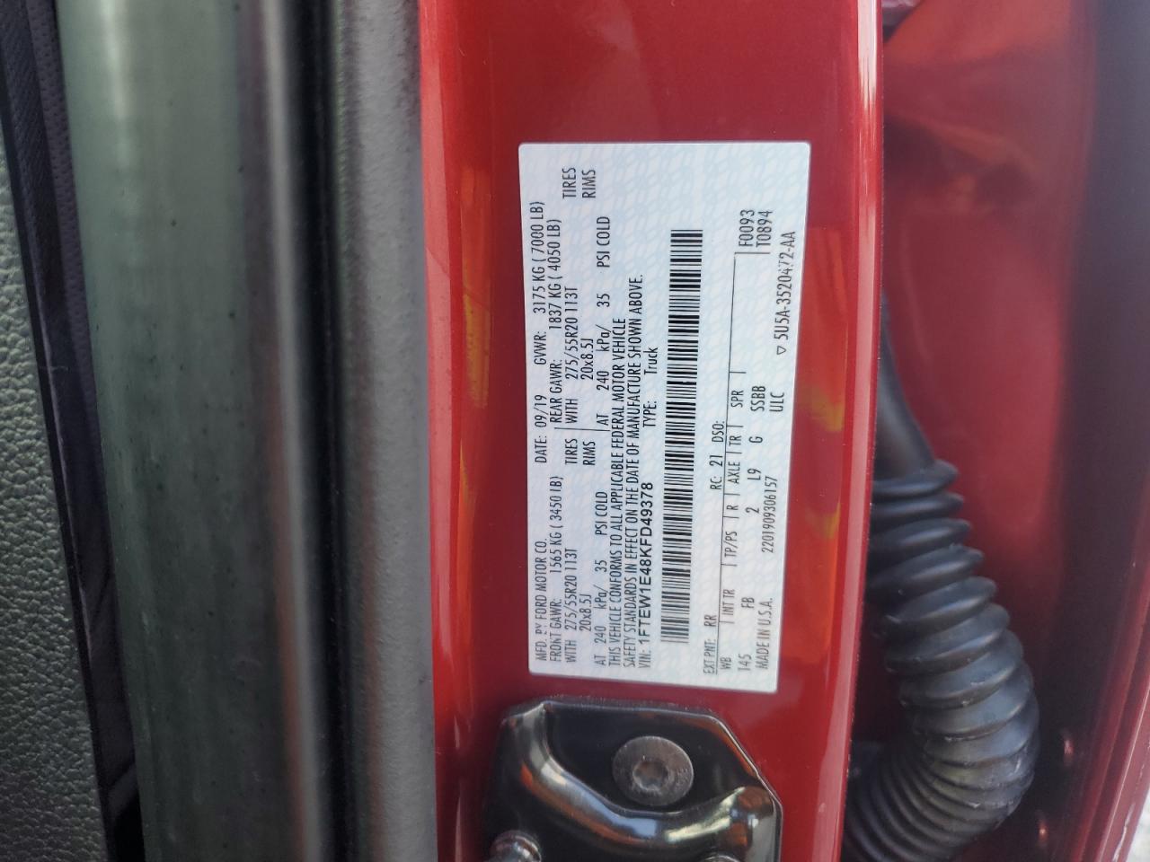 2019 Ford F150 Supercrew VIN: 1FTEW1E48KFD49378 Lot: 82534285