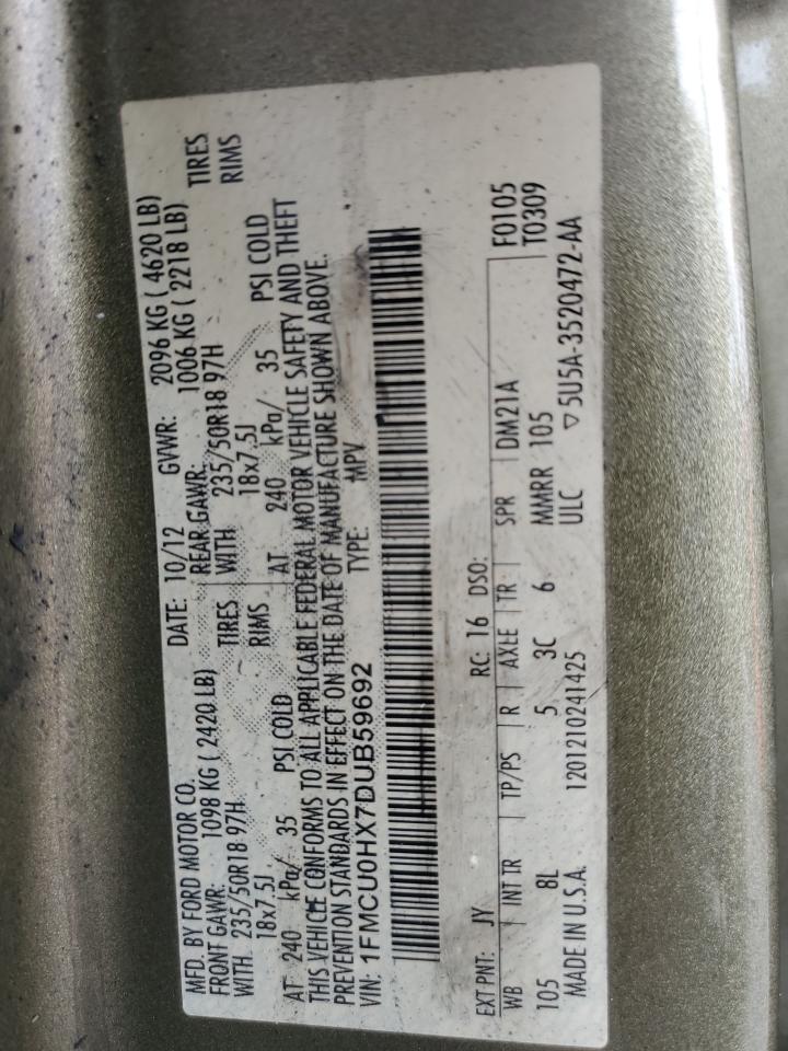 2013 Ford Escape Sel VIN: 1FMCU0HX7DUB59692 Lot: 85194195