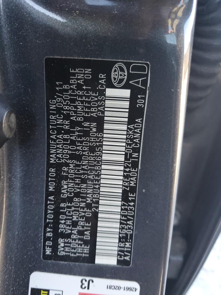 2011 Toyota Corolla Base VIN: 2T1BU4EE5BC695156 Lot: 84774855