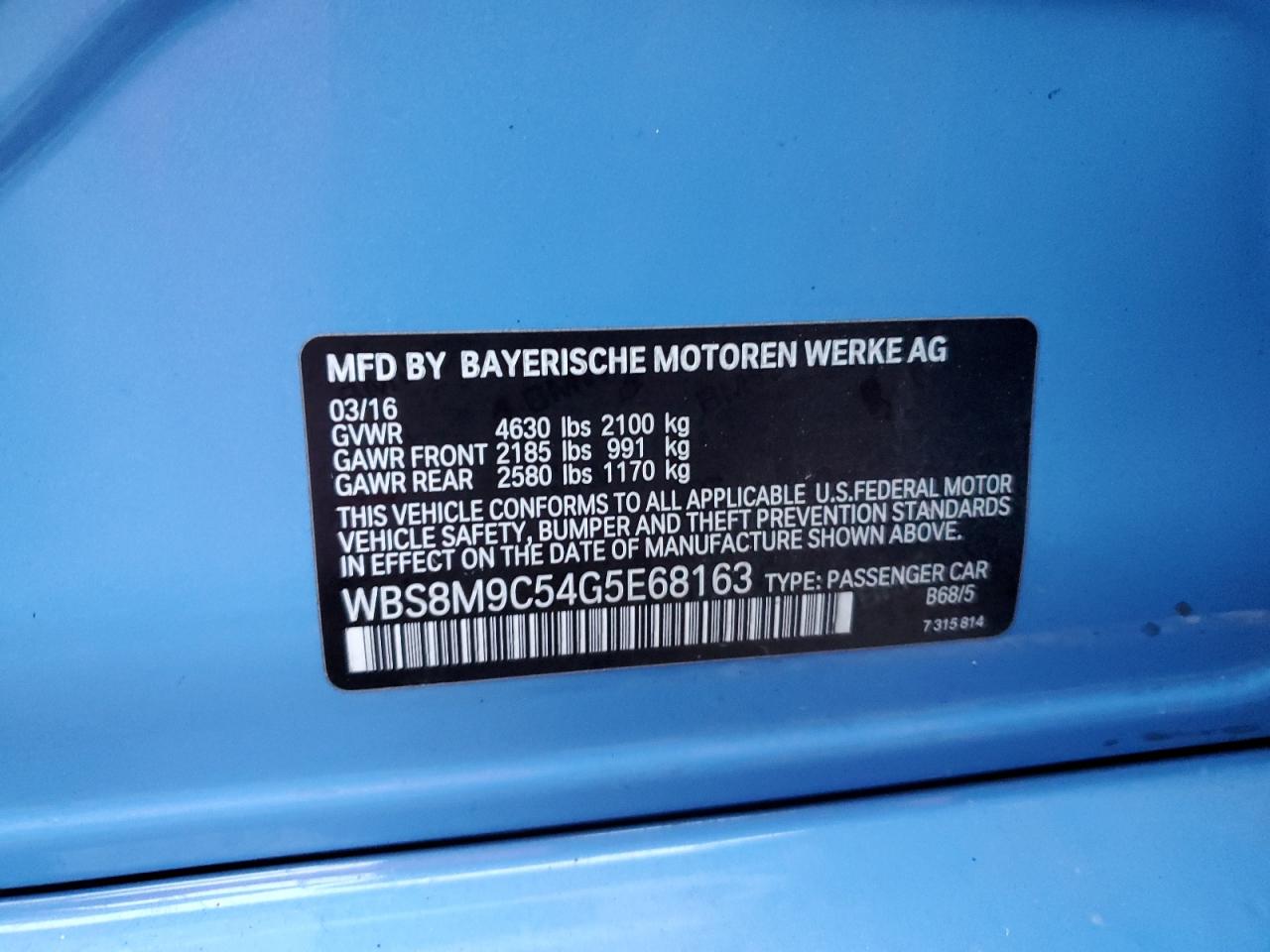 2016 BMW M3 VIN: WBS8M9C54G5E68163 Lot: 86274835