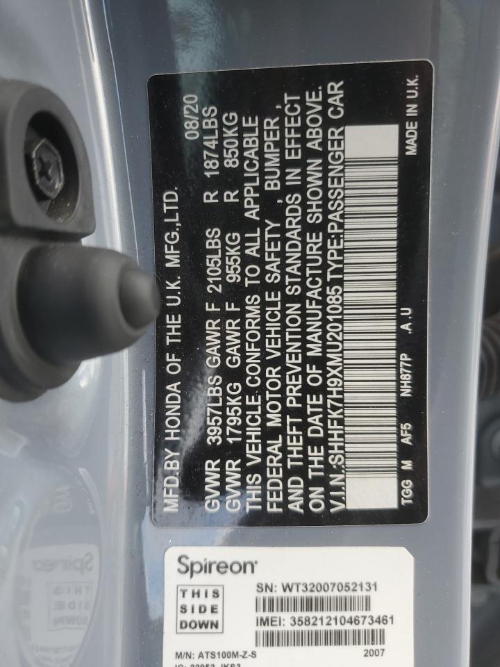 2021 Honda Civic Sport Touring VIN: SHHFK7H9XMU201085 Lot: 82003635