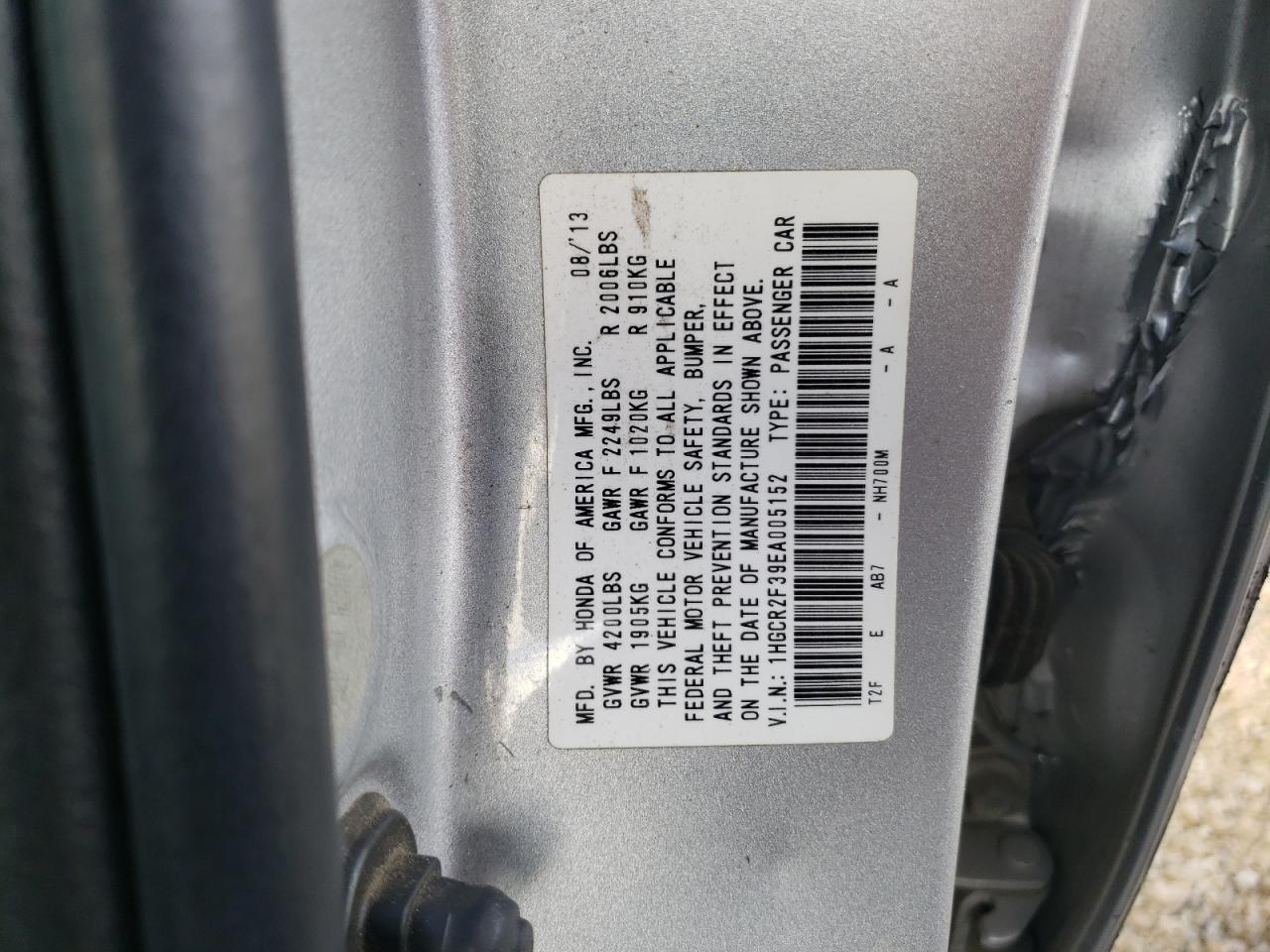 2014 Honda Accord Lx VIN: 1HGCR2F39EA005152 Lot: 86258865