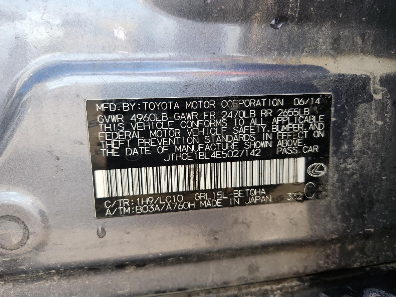 2014 Lexus Gs 350 VIN: JTHCE1BL4E5027142 Lot: 86272515