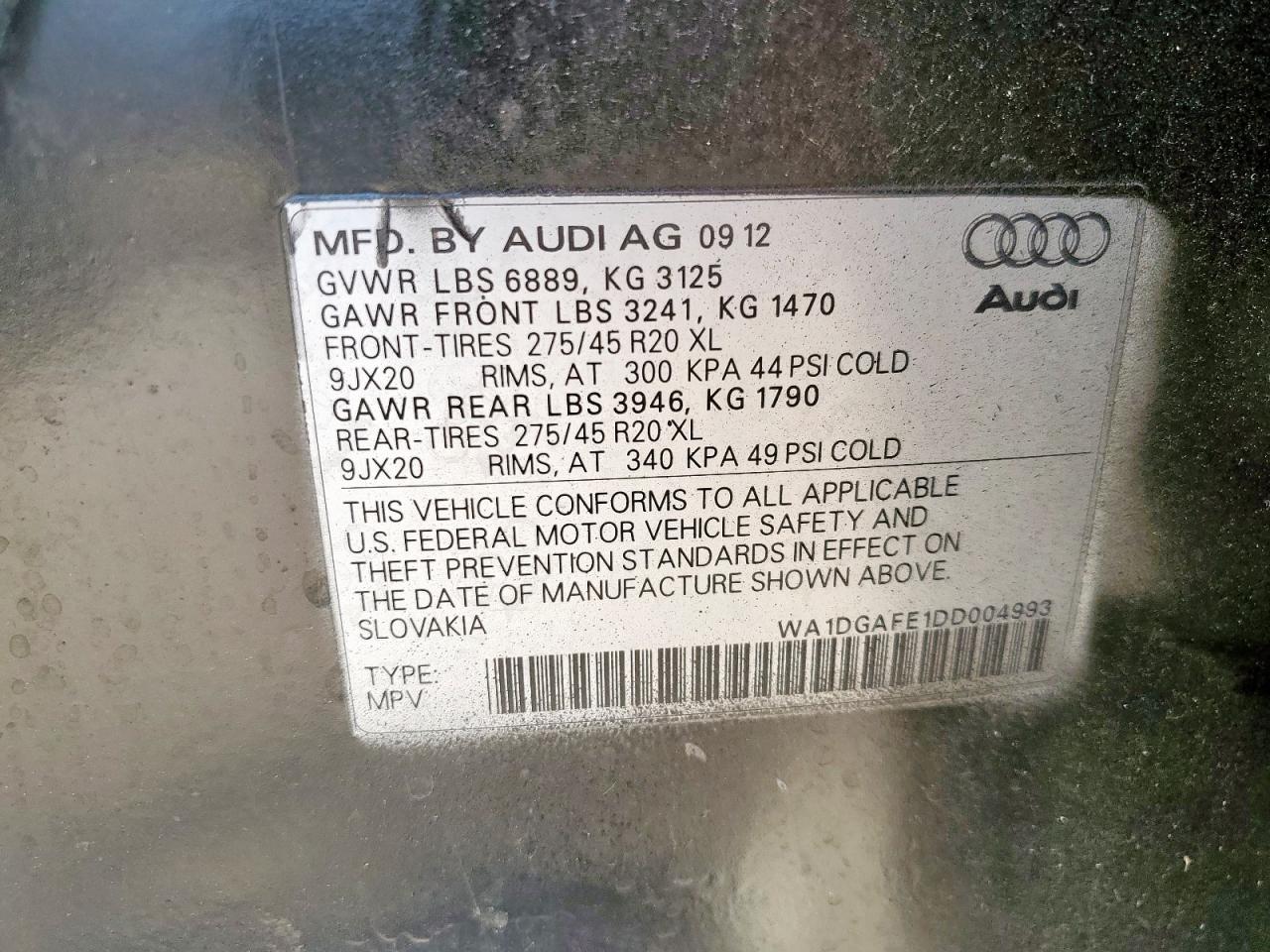 2013 Audi Q7 Prestige VIN: WA1DGAFE1DD004993 Lot: 85143435