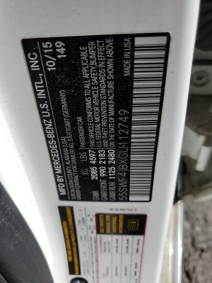 2016 Mercedes-Benz C 300 VIN: 55SWF4JBXGU112749 Lot: 85177715