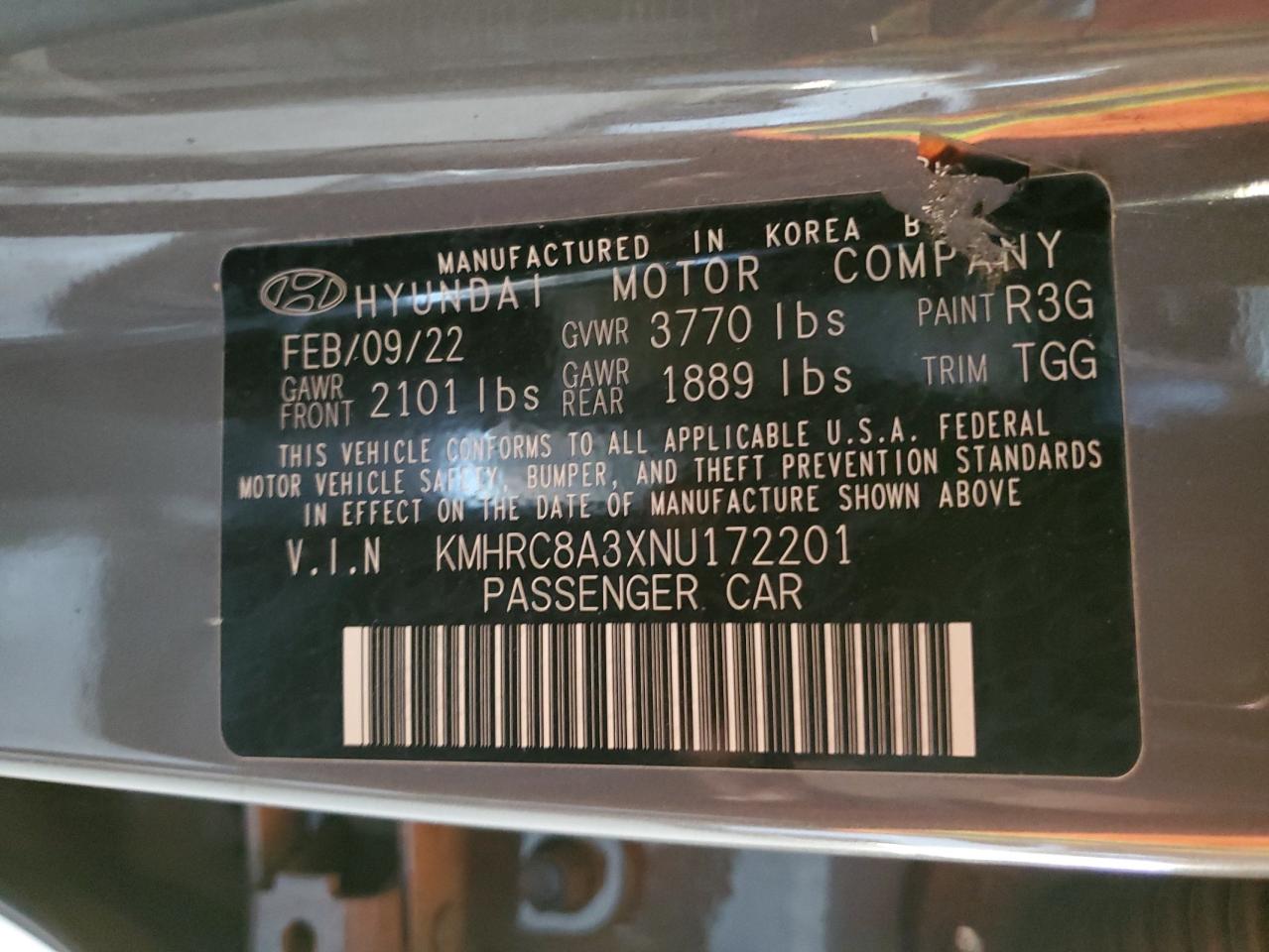 2022 Hyundai Venue Sel VIN: KMHRC8A3XNU172201 Lot: 91131915