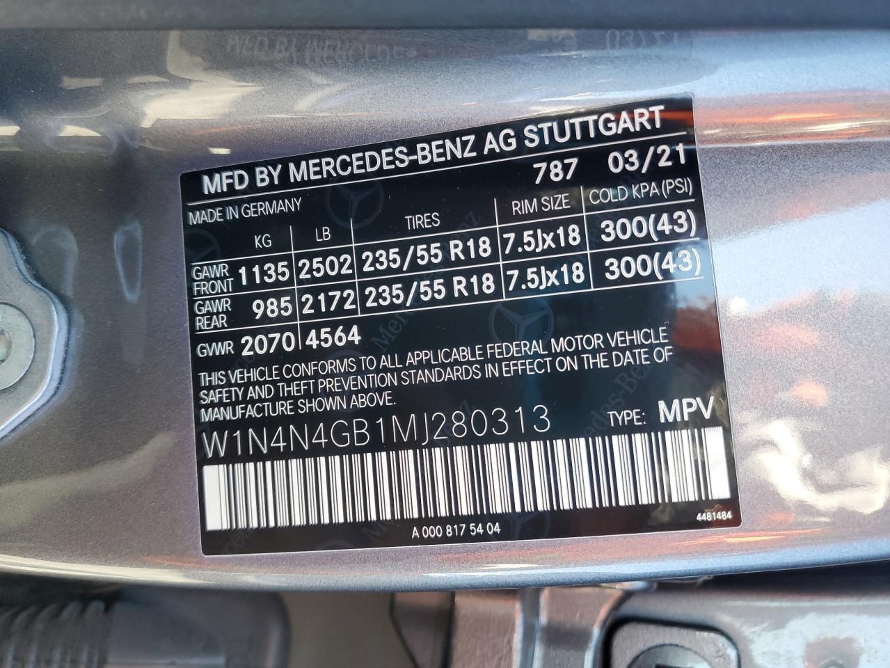 2021 Mercedes-Benz Gla 250 VIN: W1N4N4GB1MJ280313 Lot: 84938725