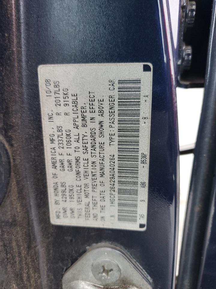 2009 Honda Accord Lxp VIN: 1HGCP26429A040264 Lot: 89817935
