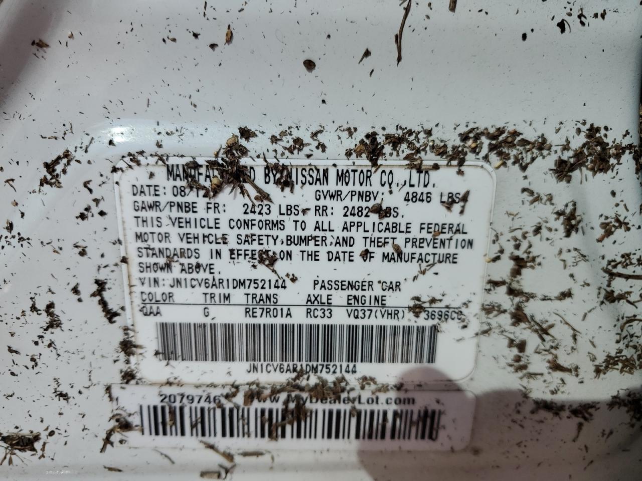 2013 Infiniti G37 VIN: JN1CV6AR1DM752144 Lot: 90365595