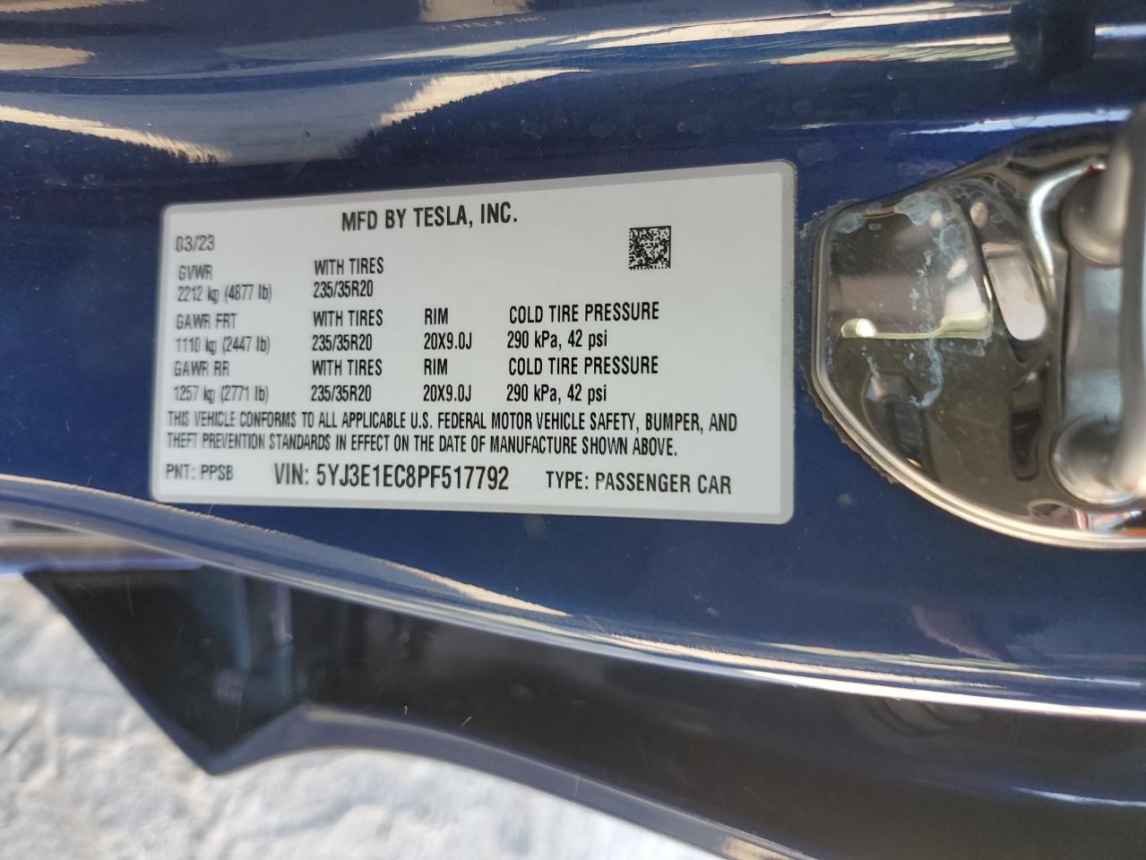 2023 Tesla Model 3 VIN: 5YJ3E1EC8PF517792 Lot: 82426325