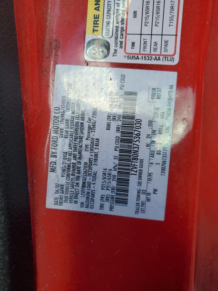 2007 Ford Mustang VIN: 1ZVFT80N375367030 Lot: 85261985