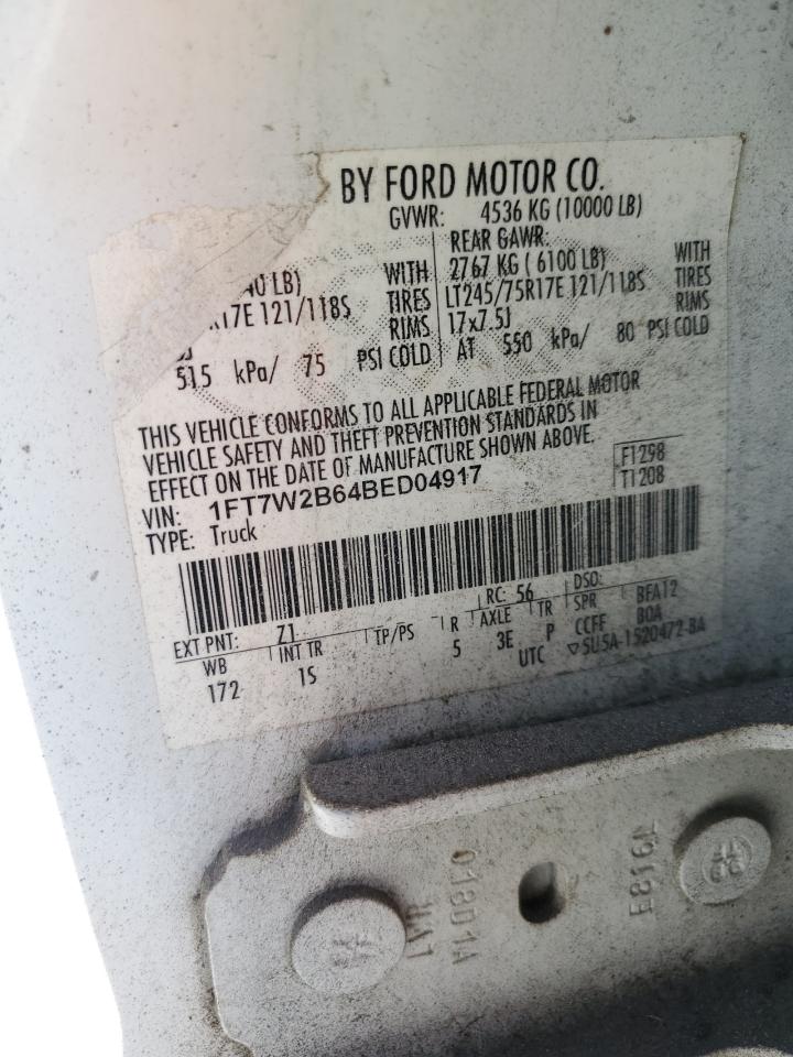 2011 Ford F250 Super Duty VIN: 1FT7W2B64BED04917 Lot: 85308795