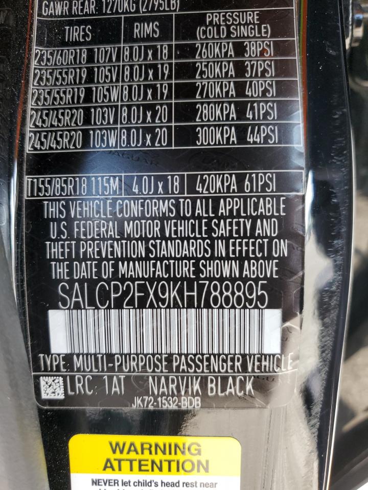 2019 Land Rover Discovery Sport Se VIN: SALCP2FX9KH788895 Lot: 90128625