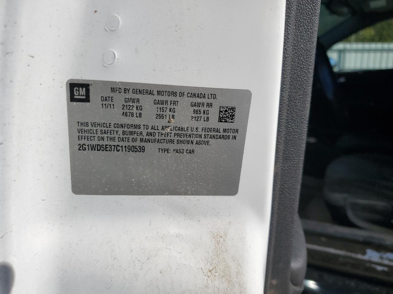 2012 Chevrolet Impala Police VIN: 2G1WD5E37C1190539 Lot: 87259315