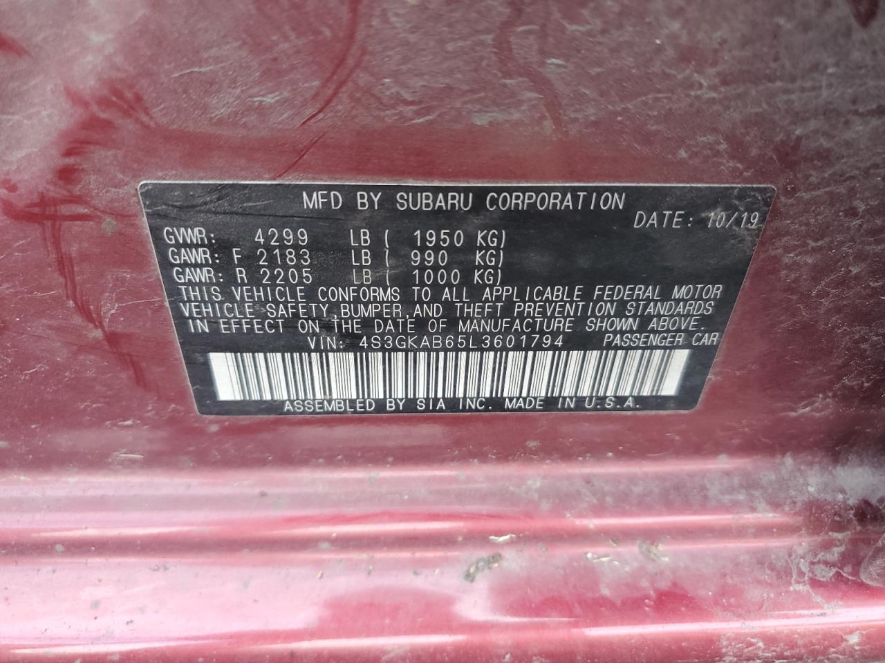 2020 Subaru Impreza VIN: 4S3GKAB65L3601794 Lot: 86772035