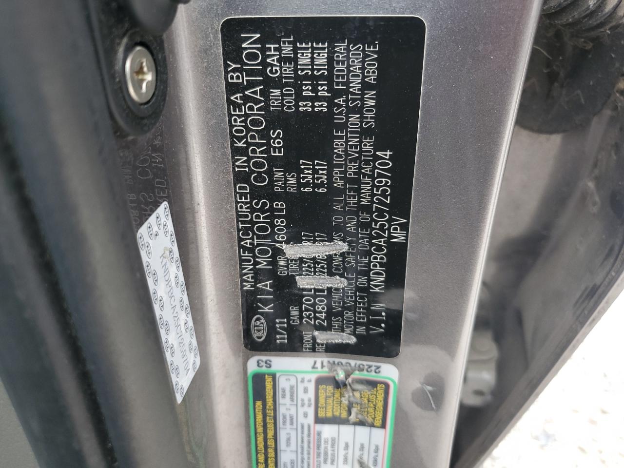 2012 Kia Sportage Lx VIN: KNDPBCA25C7259704 Lot: 85391065