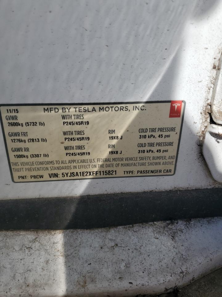 2015 Tesla Model S VIN: 5YJSA1E2XFF115821 Lot: 87256285